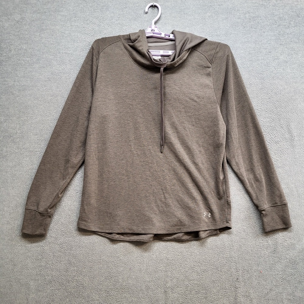 Under Armour Women Sweatshirt Large Brown Cowl Neck Hoodie Loose Fit Pullover